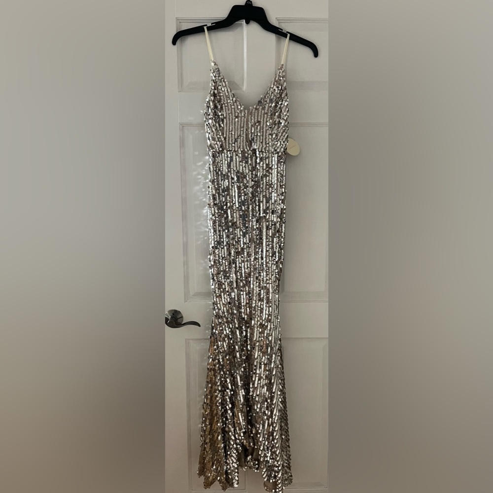 NWT, silver sequined formal mermaid dress